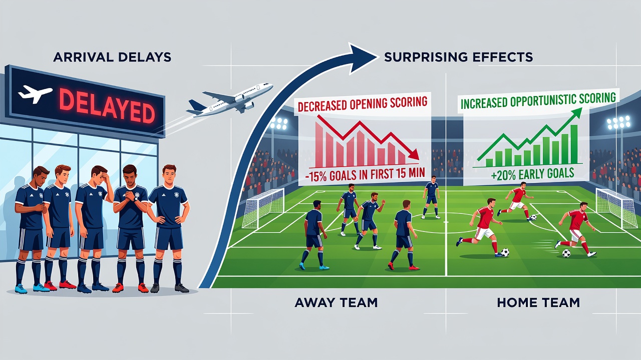 Statistische Grafik mit Torverteilung in den ersten Minuten von Fußballspielen bei Reiseverspätungen