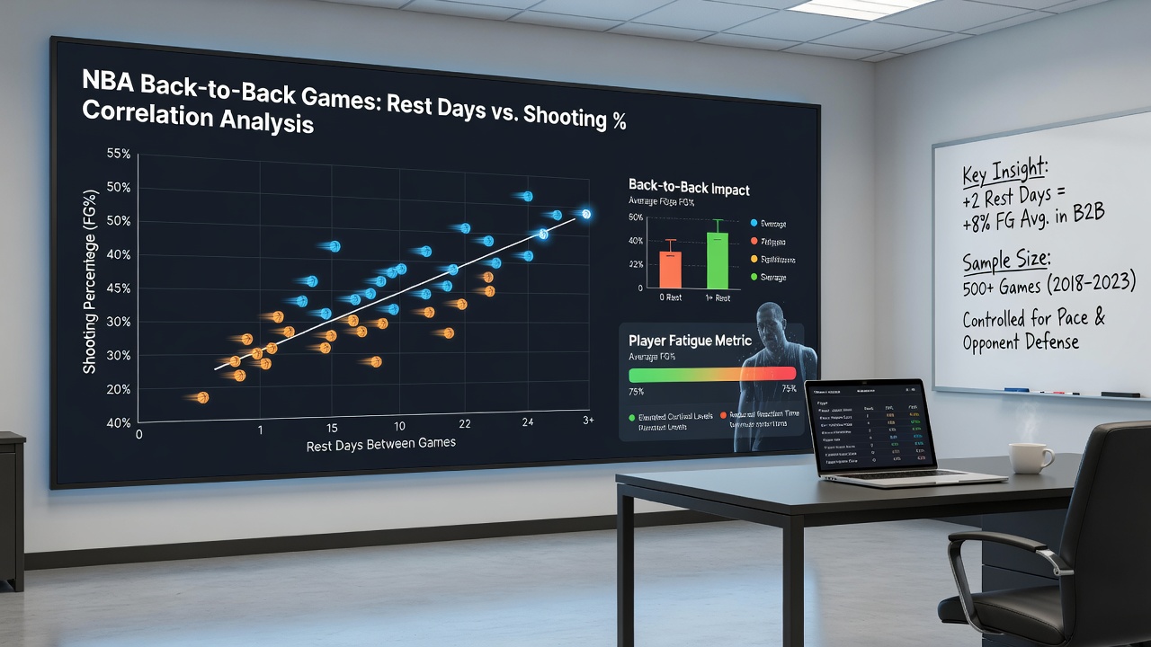 Statistische Diagramme zu NBA-Schussquoten und Ruhetagen in Back-to-Back-Spielen