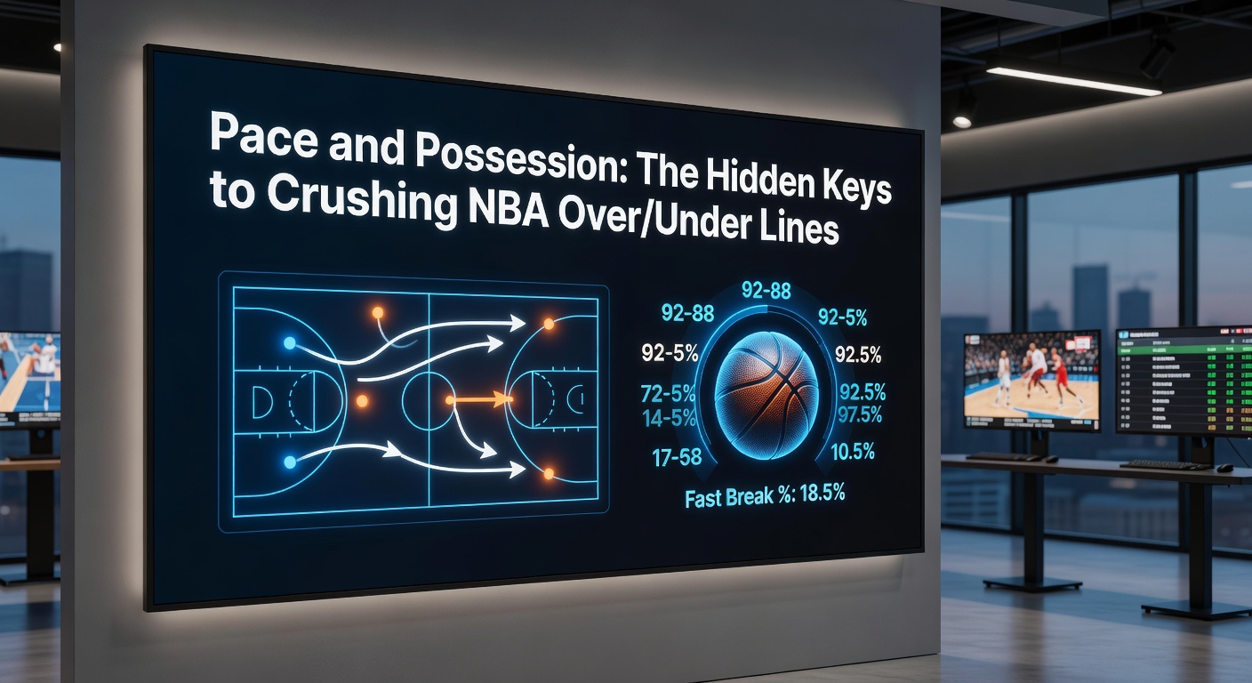 NBA-Spieler in schnellem Tempo mit Ballbesitz, der ein Over/Under-Szenario illustriert